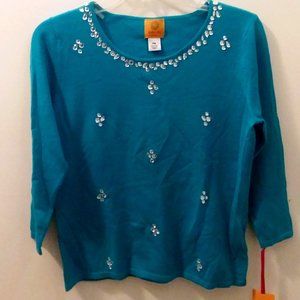 Turquiose RUBY RD. Jeweled Sweater with tags PM